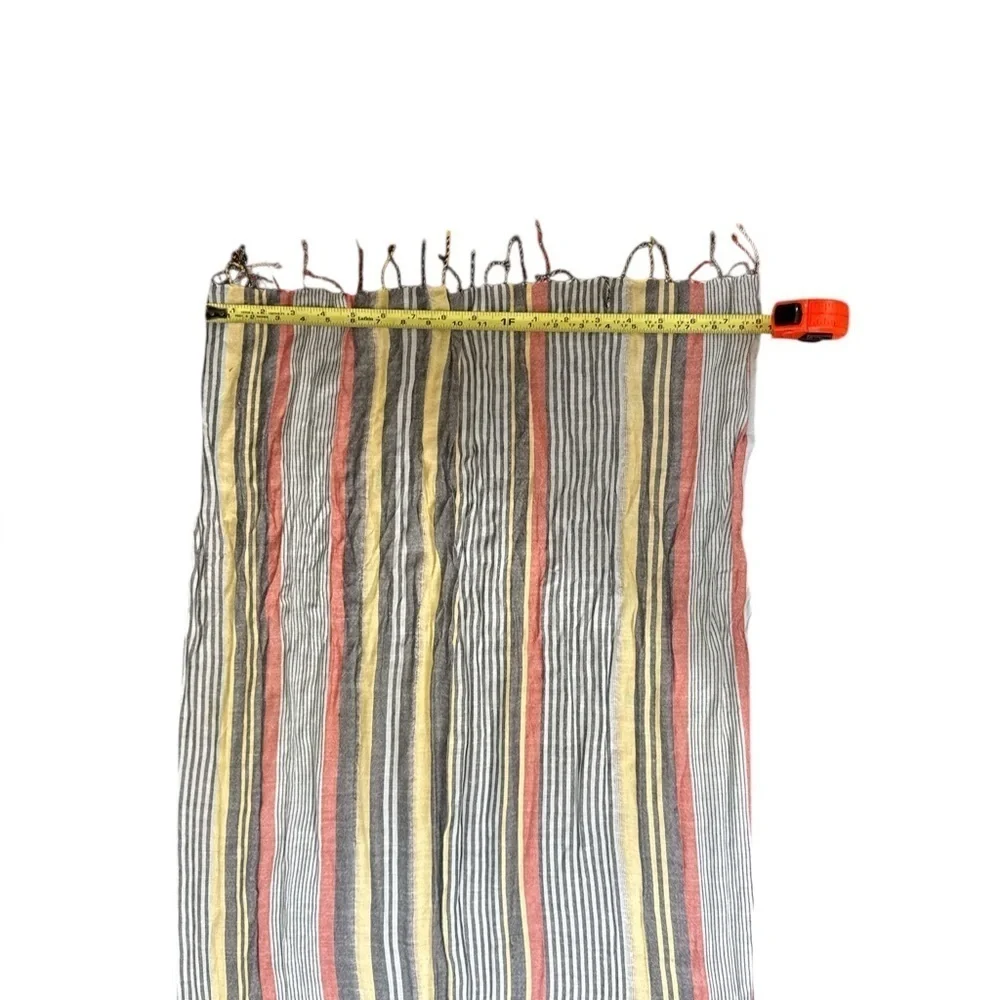 Kate Landry Striped Scarf Multicolor Yellow Red Gray Fringe Viscose 28x70